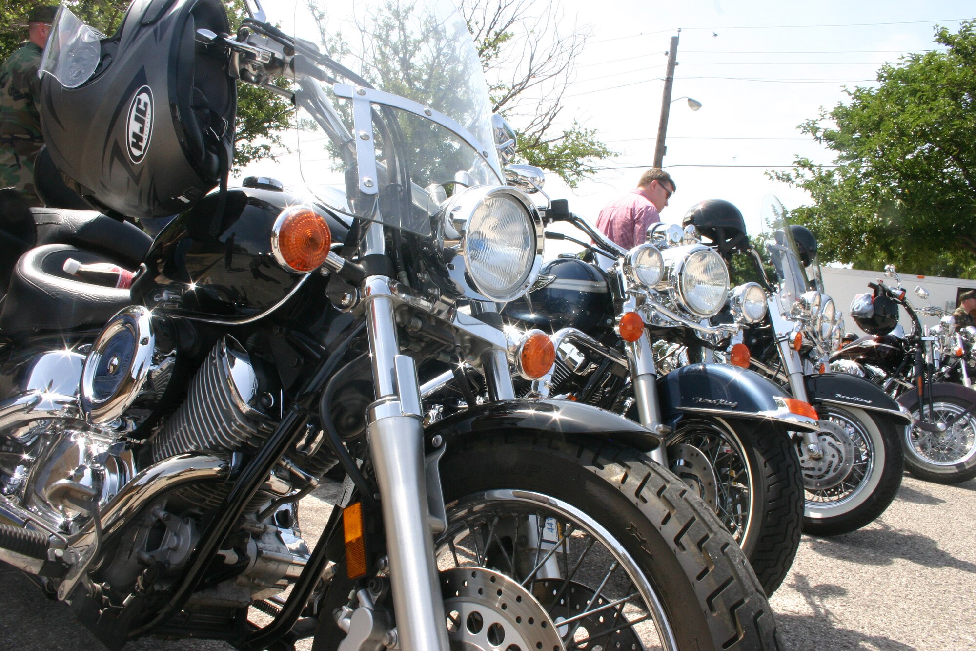 Members of the Sheppard Riders Association, a military motorcycle-riding group, displayed their motorcycles at the Safety Day Fair. Twenty organizations set up displays to promote summer safety at the event. (U.S. Air Force photo/Senior Airman Jacque Lickteig).