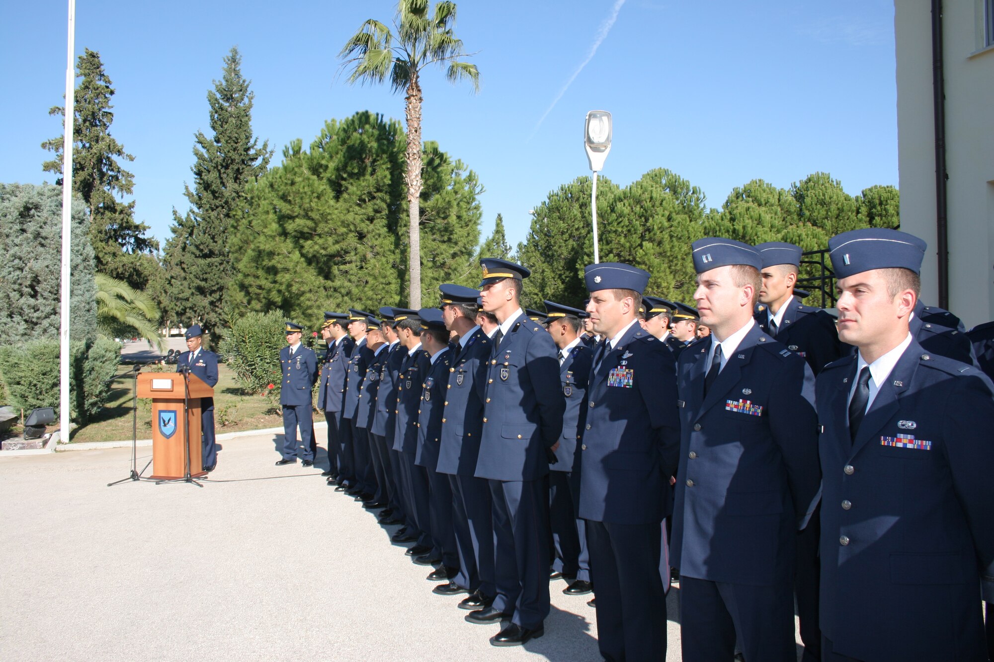 INCIRLIK AIR BASE, Turkey -- Capt. Joseph Manahan, Office of the Area Defense Counsel, read a speech commemorated Mustafa Kemal Ataturk's memorial Nov. 10, in front of the 10th Tanker headquarters building as a joint  10th Tanker Air Force and 39th Air Base Wing Airmen formation listen. This year marks the 68th anniversary of Ataturk's death.  Ataturk, the founder and first president of the modern Republic of Turkey, set up schools, separated religious affairs from state affairs and granted women equal rights as men. (U.S. Air Force photo by Senior Airman Patrice Clarke)