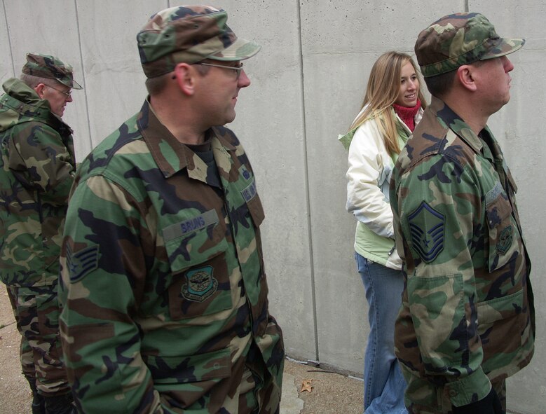 Reservists wait for the parade to start on a cold November Veteran's Day 2006.