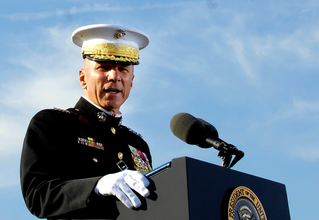 Commandant of the U.S. Marine Corps Gen. Michael Hagee speaks at the dedication ceremony of the National Museum of the Marine Corps in Triangle, Va., Nov. 10, 2006. 