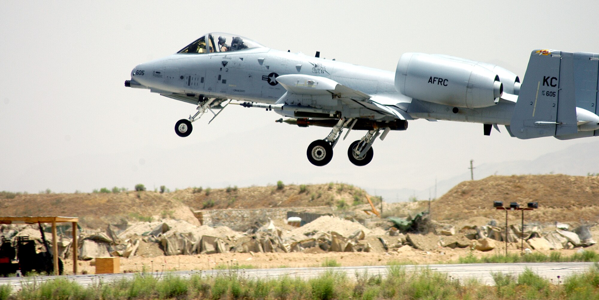 An A-10 Thunderbolt II takes off from Bagram Air Base, Afghanistan, on a combat mission on May 23, 2006.  The A-10 was deployed from the Air Force Reserve Command's 442nd Fighter Wing at Whiteman Air Force Base, Mo., in support of Operation Enduring Freedom.  (U.S. Air Force photo/Maj. David Kurle)
