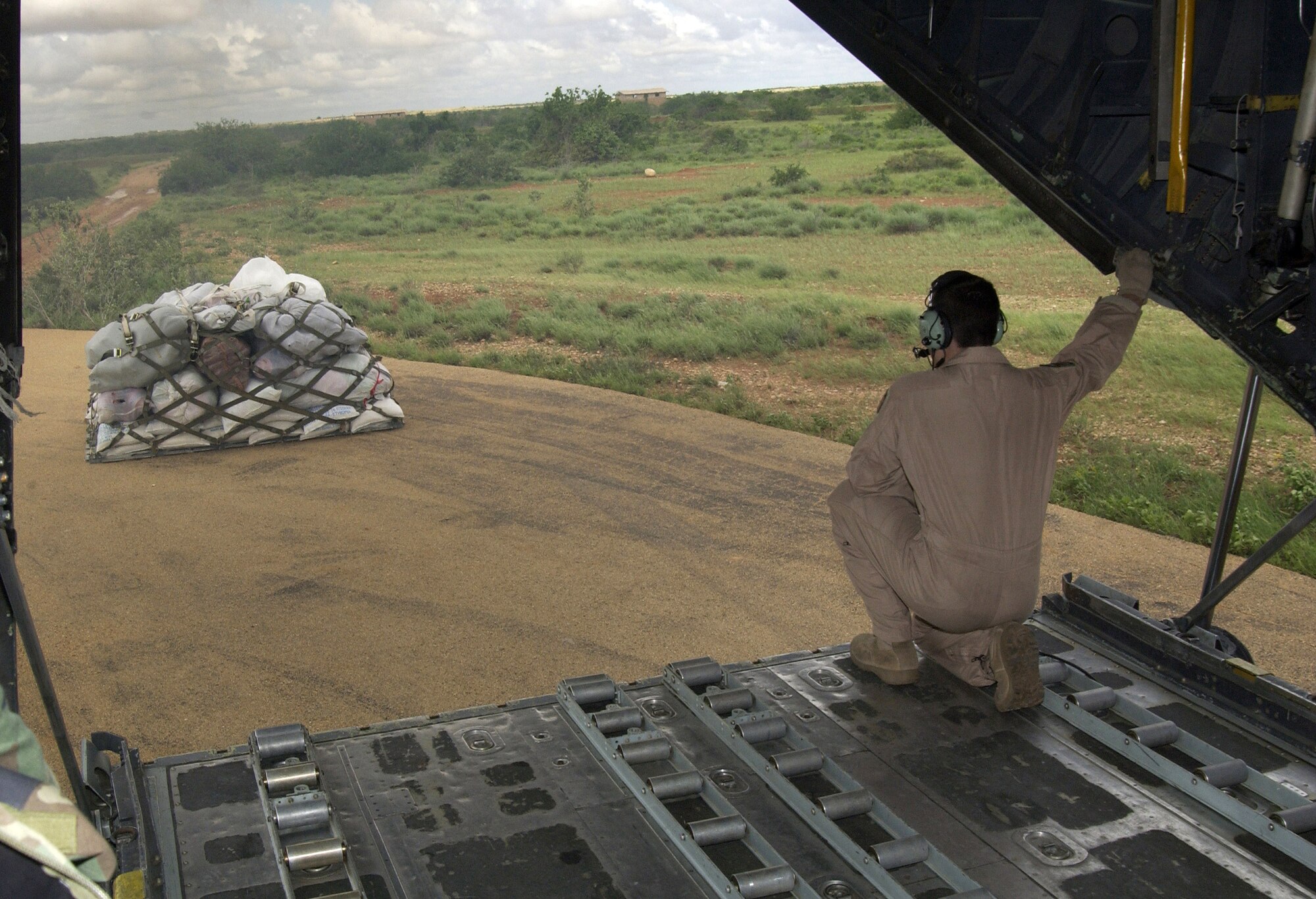 C-130 Hercules assigned to Combined Joint Task Force - Horn of Africa delivered humanitarian aid to flood victims in the Ogaden region of Ethiopia Nov. 10. (U.S. Navy photo/Master Chief Petty Officer Philip A. Fortnam)

