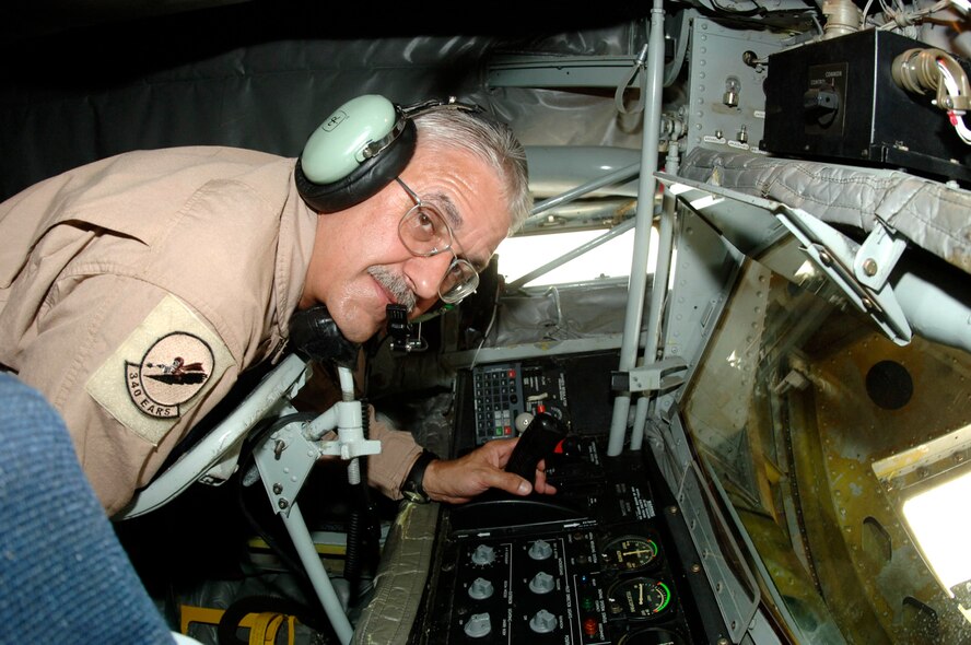 Senior Master Sgt. Anthony Trenga, an in-flight refueling technician, has flown more than 10,000 hours during his 34-year career. He is assigned to the 340th Expeditionary Air Refueling Squadron in Southwest Asia. (U.S. Air Force photo/Master Sgt. Franklin Hayes)  