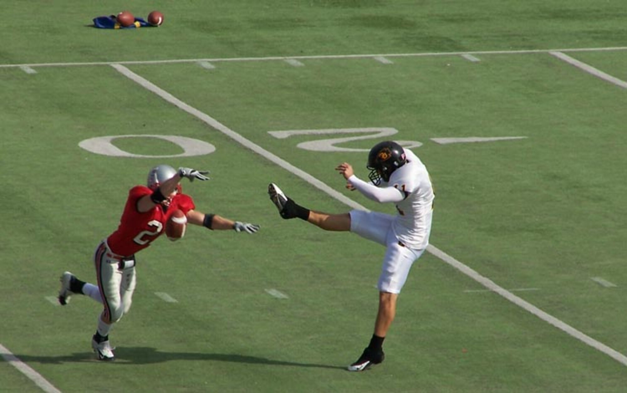 Friends University free safety and 931st ARG civilian employee Dan Kontz blocks a punt during a home game in October. 