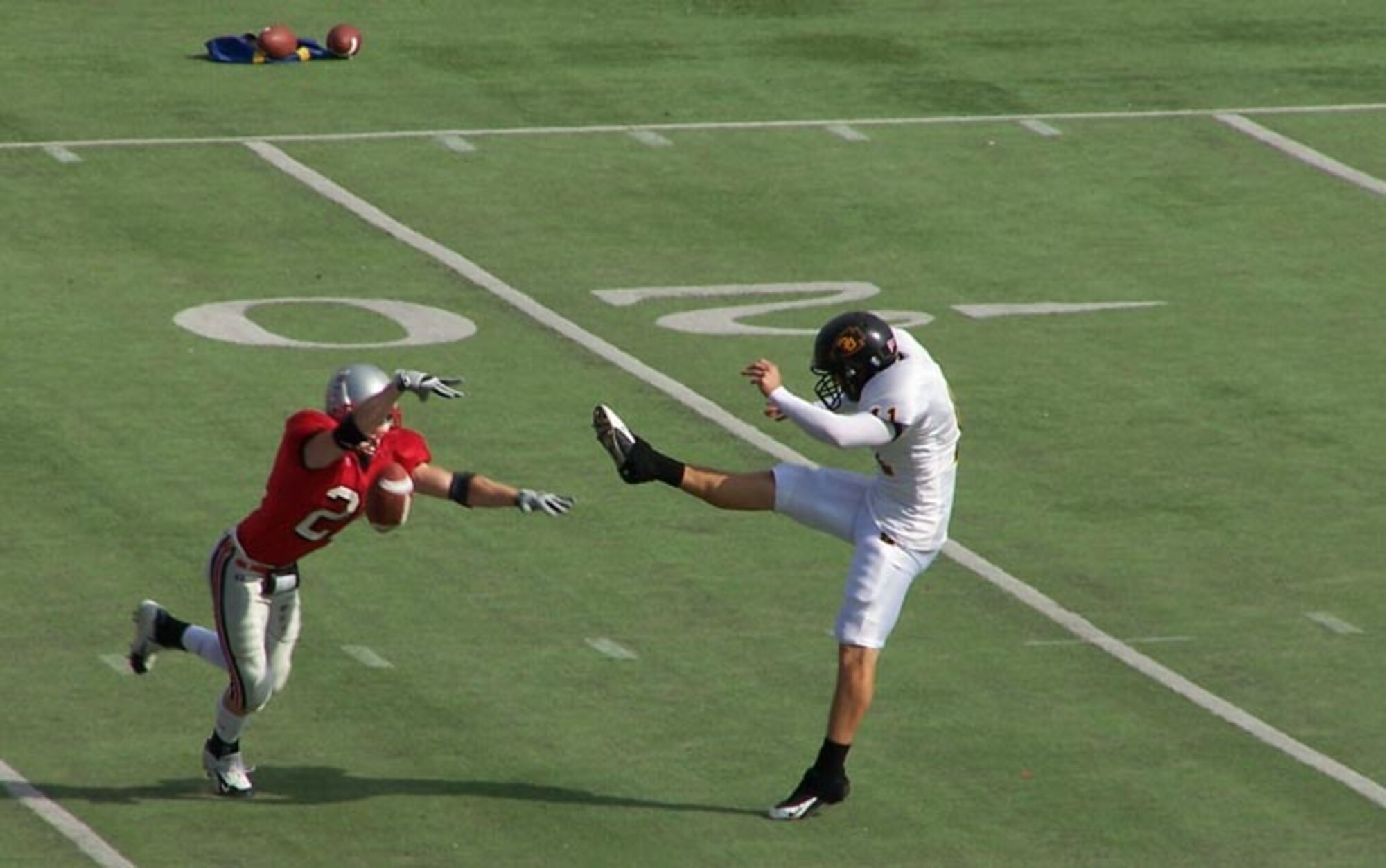 Friends University free safety and 931st ARG civilian employee Dan Kontz blocks a punt during a home game in October. 