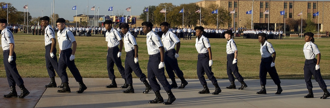 Sheppard’s Airman-in-training Precision Drill Team performs at the base’s Veterans Day Parade Nov. 9 at the parade grounds. (U.S. Air Force photo/Mike Litteken).