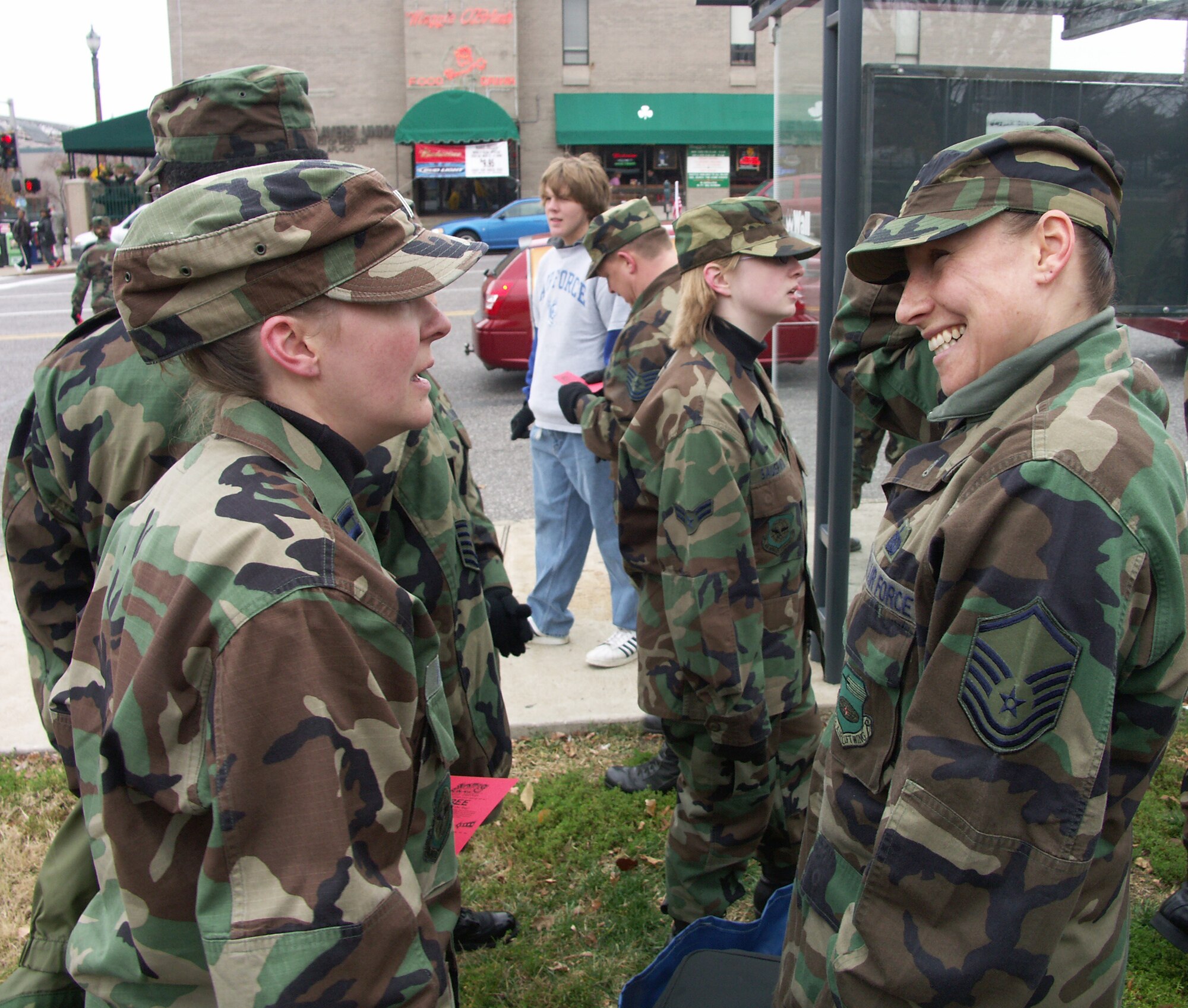 Veterans were honored by members of the 932nd Airlift Wing, Air Force Reserve Command, located at Scott Air Force Base, Ill.  They marched their huge American flag through the streets of Saint Louis on a cold, blustery, November day.  Photo/Capt. Stan Paregien
