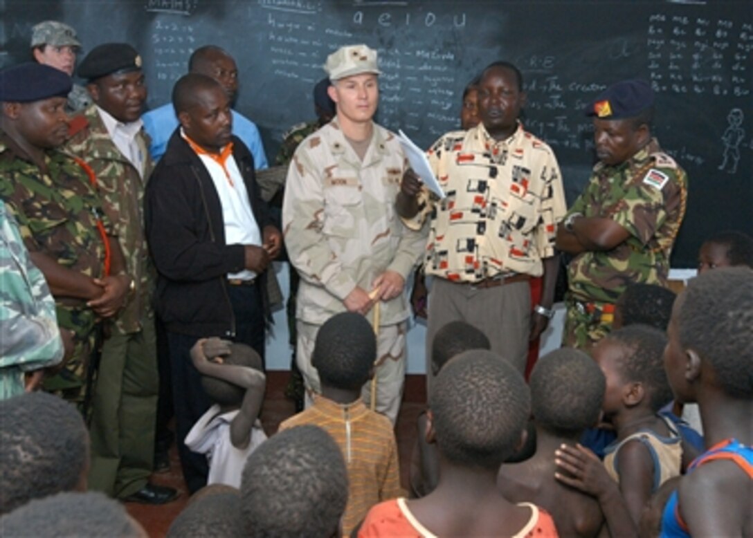 U.S. Navy Rear Adm. Tim Moon, the deputy commander of Combined Joint Task Force - Horn of Africa, attends a dedication for a primary school in Riongo, Kenya, Nov. 3. 