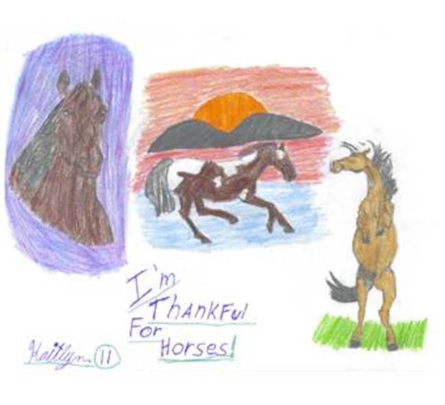 Dyess congratulates 11-year-old Kaitlyn Leavenworth, daughter of Maj. Jim and Mrs. Julia Leavenworth, 7th Operations Support Squadron, for winning first place in the Thanksgiving drawing contest for ages 9-12. The theme of the contest was "What I'm thankful for." (Picture by Kaitlyn Leavenworth)