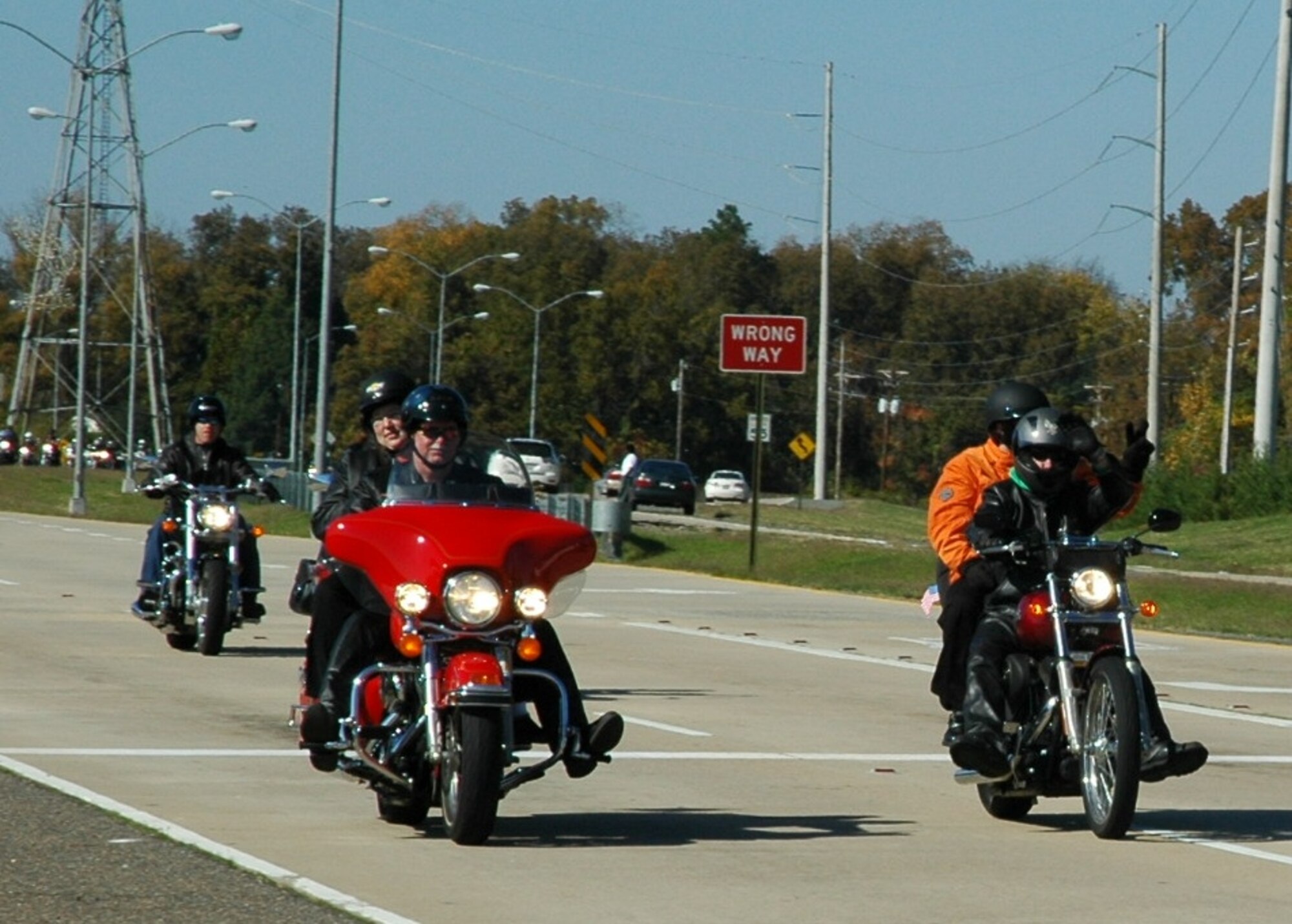 Members of the 917th Wing ride in the bike parade along Arthur Ray Teague Parkway during the Veterans for Veterans Bike Event Nov. 11, 2006, held at Overton Brooks Veterans Administration Hospital in Shreveport, La. (U.S. Air Force photo/Master Sgt. Gerry Currington)