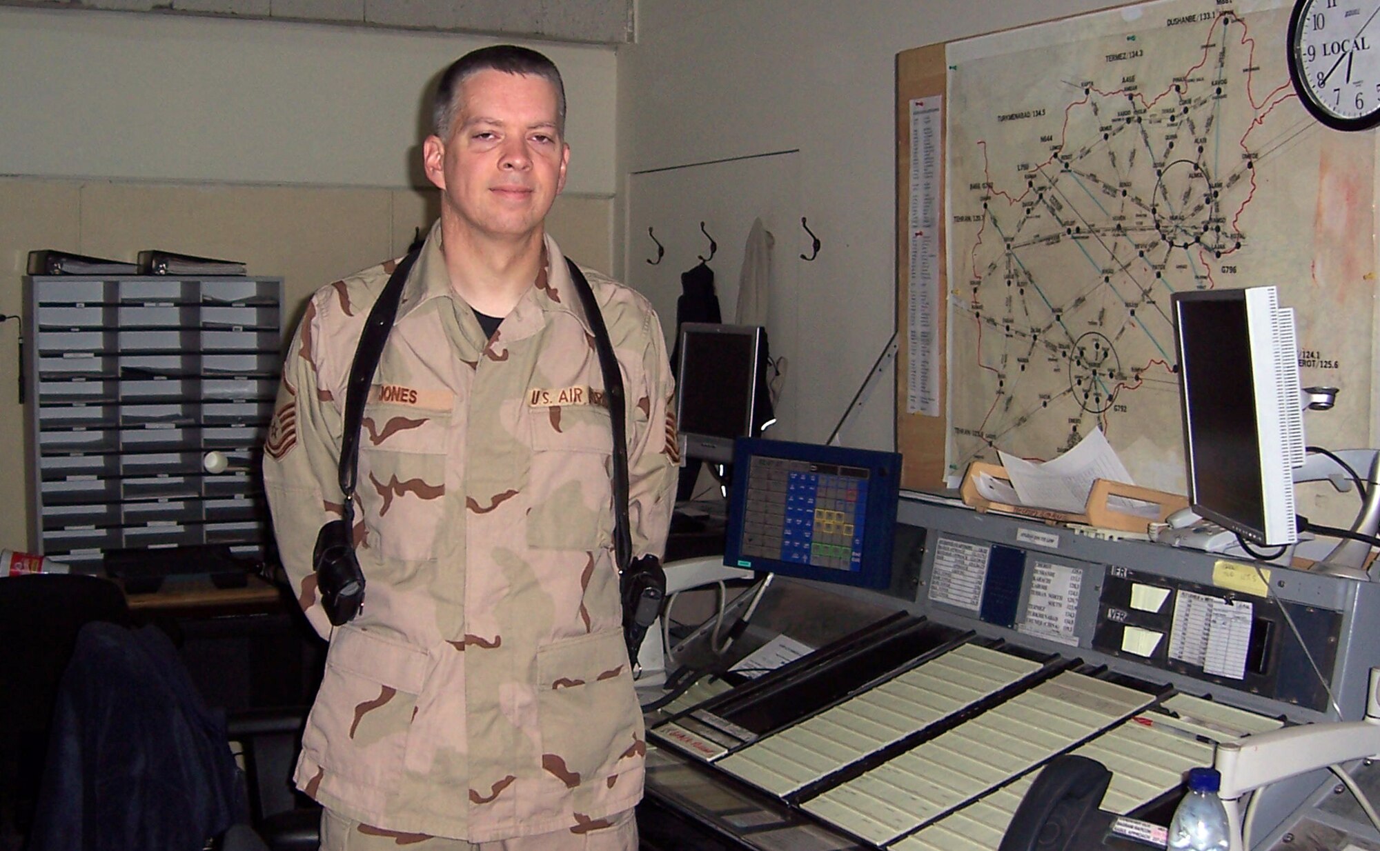 (Photo by Maj. Damion Gottlieb) Master Sgt. David Jones, 71st Operations Support Squadron assistant tower chief, serves as a liaison officer in the Kabul, Afghanistan, Area Control Center, where he has been deployed since early September. 