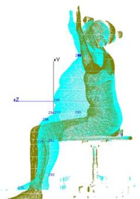 Layered Civilian American and European Surface Anthropometry Resource (CAESAR) database scans depicting the range of American female body sizes