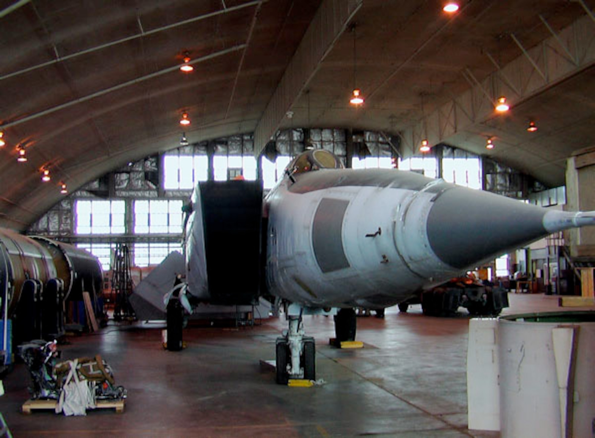 DAYTON, Ohio (11/2006) -- MiG-25 in the restoration area at the National Museum of the U.S. Air Force. (Photo by Timothy R. Gaffney)