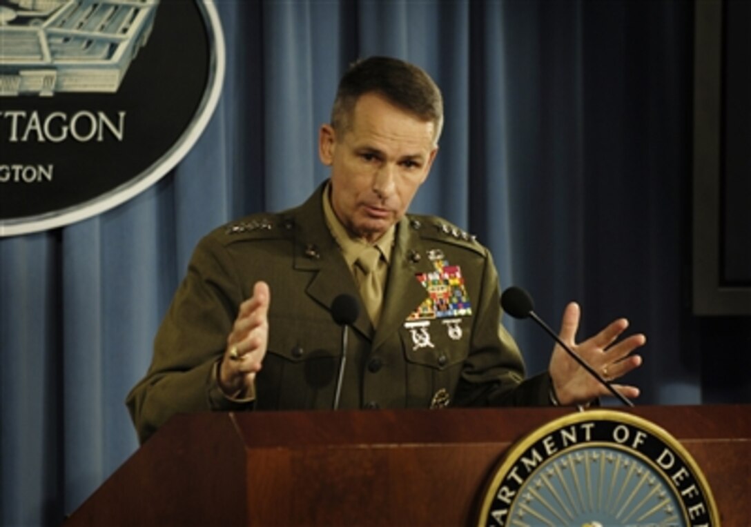 Chairman of the Joint Chiefs of Staff U.S. Marine Gen. Peter Pace conducts a news briefing at the Pentagon, Nov. 29, 2006.