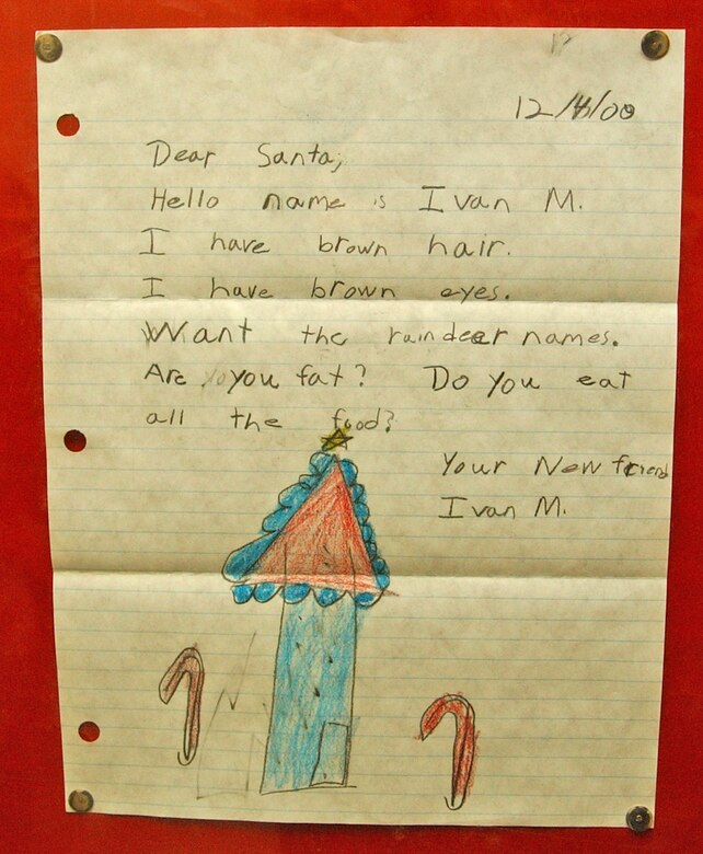 EIELSON AIR FORCE BASE, Alaska -- Dear Santa letters. The 354th Operations Support Squadron weather flight has been receiving and replying to Santa letters for more than 50 years. (U.S. Air Force photo by Senior Airman Justin Weaver). 
