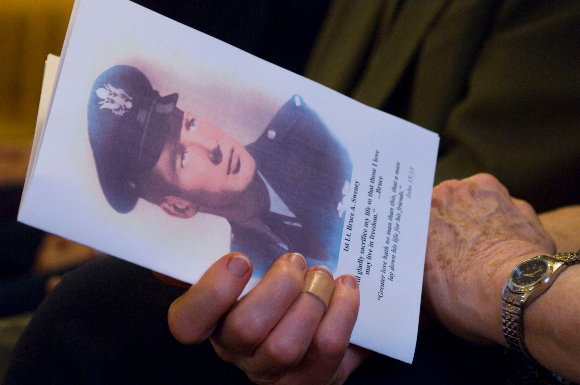 Memorial services for 1st Lt. Bruce Sweney were held Oct. 1 near Avon, Ill. As an Air Force pilot, Lieutenant Sweney was shot down over North Korea in 1951. He is one of 389 still listed as missing in action from the Korean War. (U.S. Air Force photo/Master Sgt. Jack Braden)