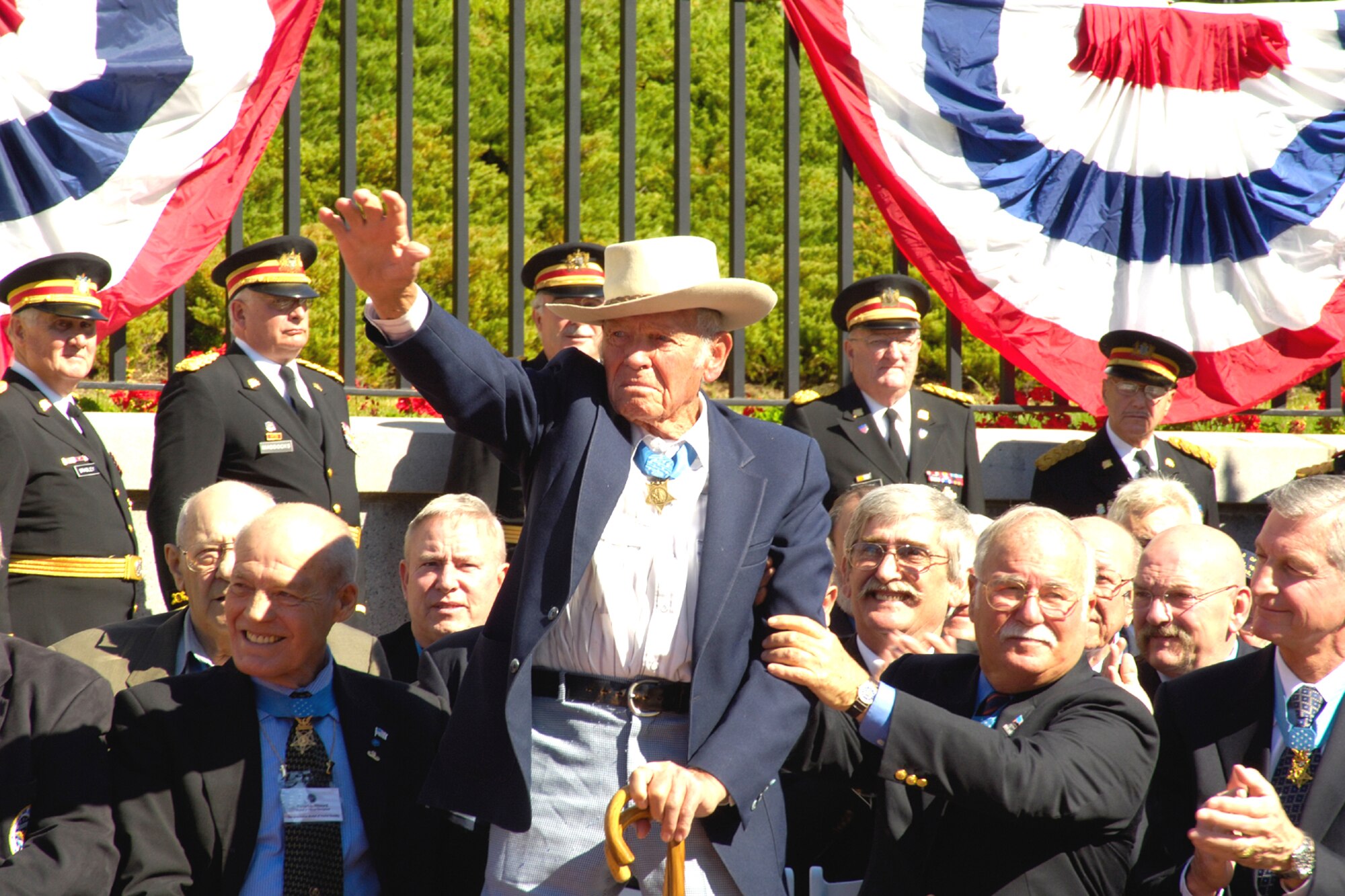 Retired Navy Lieutenant John L. Finn, the oldest living Medal of Honor recipient, recently turned 96 years old. He joined more than 70 other Medal of Honor recipients at a special ceremony at the State House in Boston Sept. 27.  It has been nearly 65 years since he earned his medal, a chief petty officer at the time, while defending the Kaneohe Bay Naval Air Station during the first attack on Pearl Harbor, Dec. 7, 1941. (U.S. Air Force photo/Jan Abate)