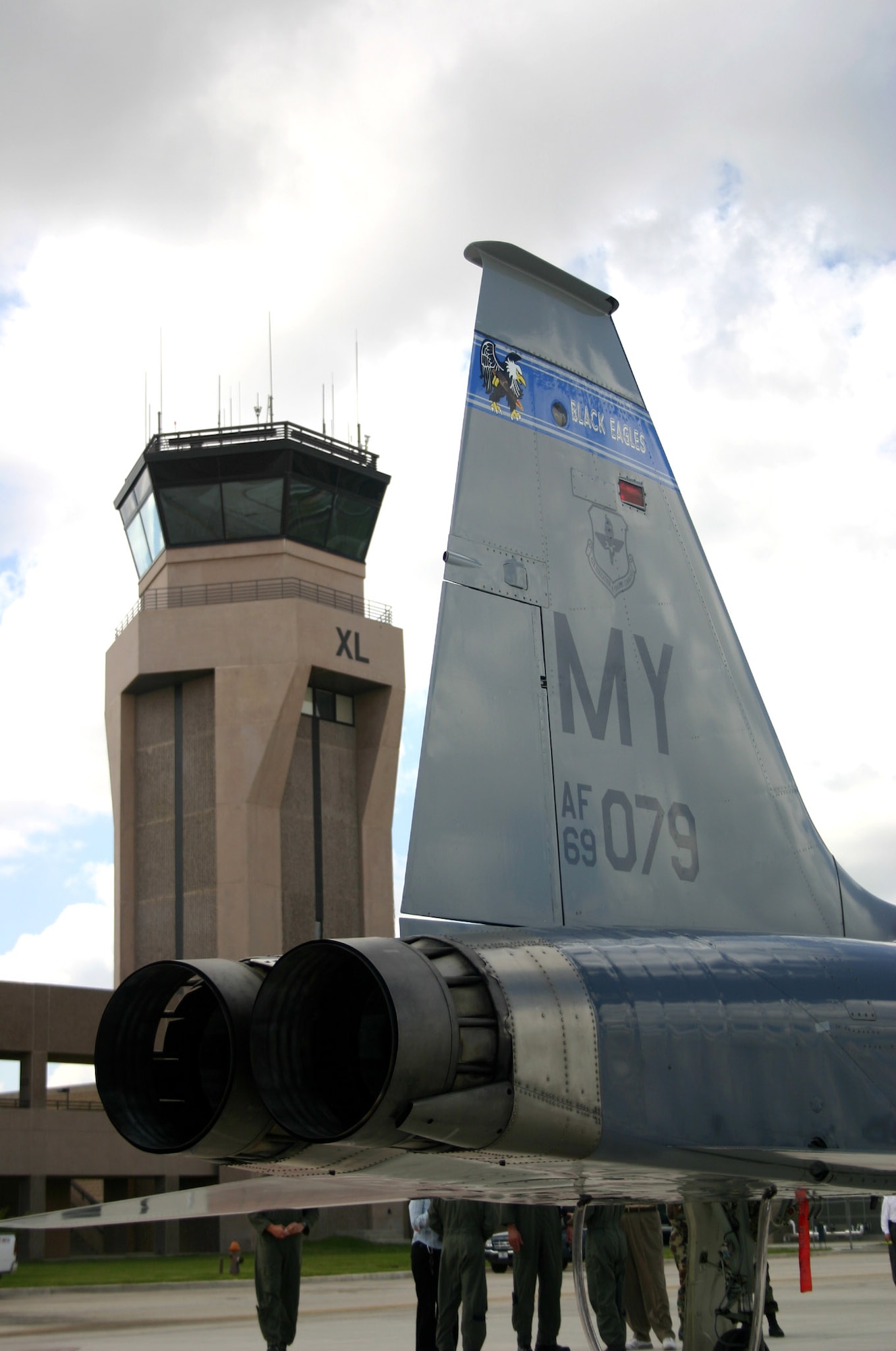 The first "Introduction to Fighter Fundamentals" T-38 Talon parks in front of the control tower Oct. 4 at Laughlin Air Force Base, Texas.  The aircraft arrived from Moody Air Force Base, Ga., and soon will receive Laughlin AFB's "XL" tail flash. The arrival of the aircraft marks the beginning of a new mission for Laughlin AFB. (U.S. Air Force photo/Kent Cummins)

