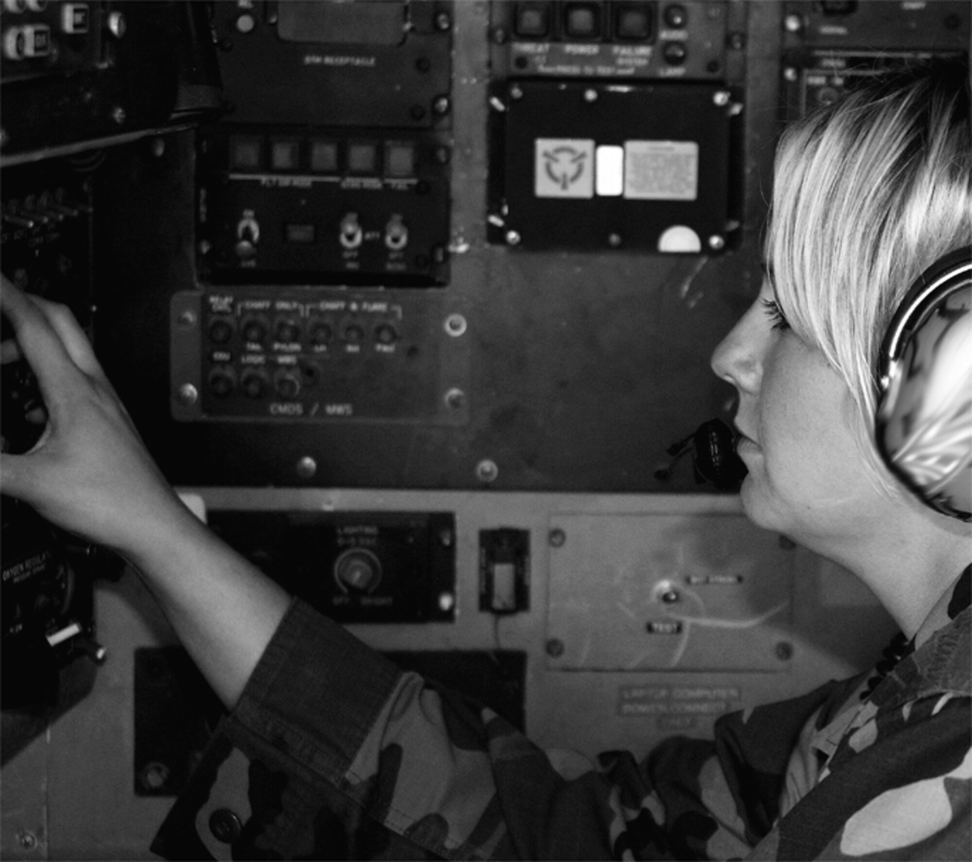 Senior Airman Devaron Headings, 43rd Aircraft Maintenance Squadron, works on radios, radar and navigation systems on Pope's C-130 Hercules. (U.S. Air Force photo/1st Lt. Lisa Ferguson)