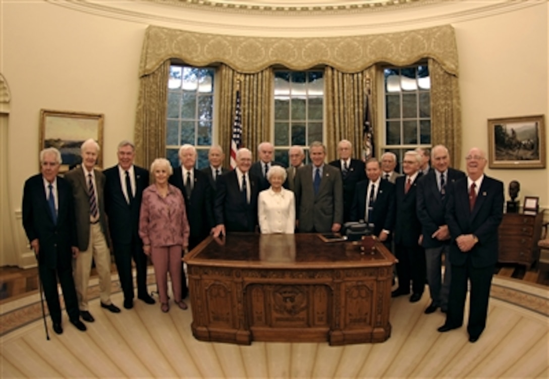 World War II veterans, who served under Gen. Dwight D. Eisenhower's command in Europe, visit President George W. Bush at the White House, Oct. 6, 2006. 
