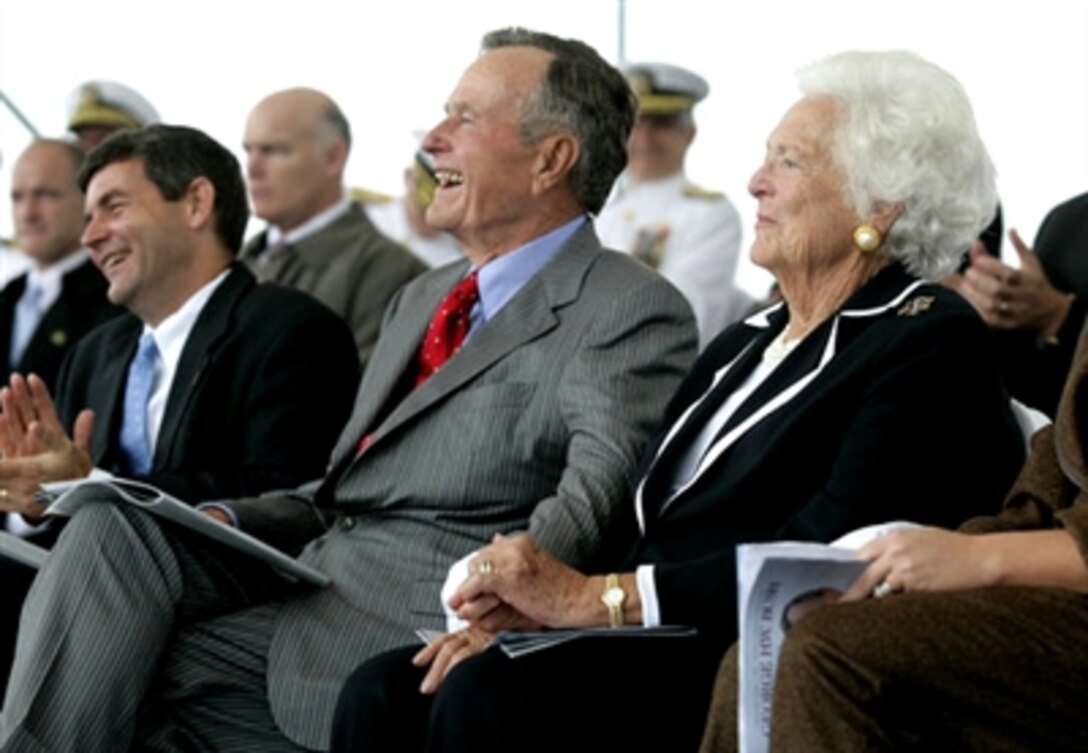 Former President George H. W. Bush and First Lady Barbara Bush during the christening ceremony for the George H.W. Bush in Newport News, Virginia, Oct. 7, 2006.