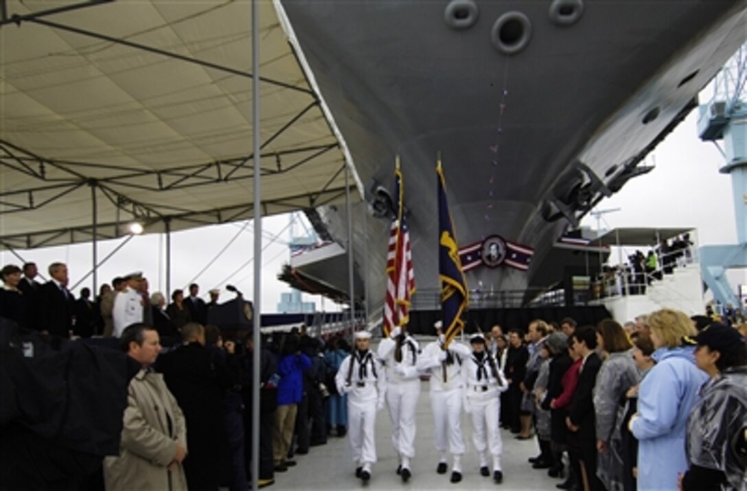 Christening ceremony of the USS George H. W. Bush at Northrop Grumman's shipyard in Newport News, Va., Oct. 7, 2006. The Navy's Nimitz-class aircraft carrier is scheduled to enter service in late 2008.