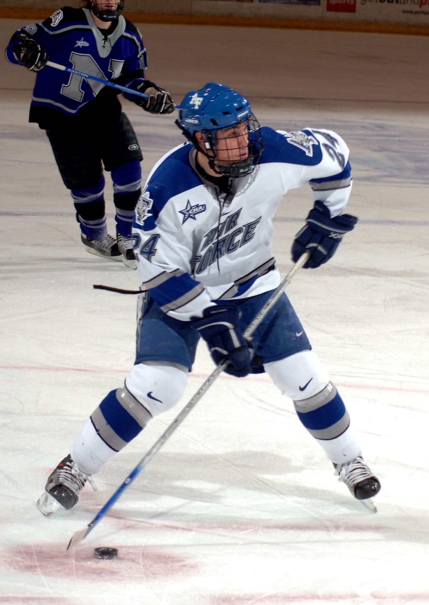 Air Force junior center Eric Ehn is the Atlantic Hockey Association offensive player of the week for his performance in two games, Oct. 6-8. (Photo by Joel Strayer)