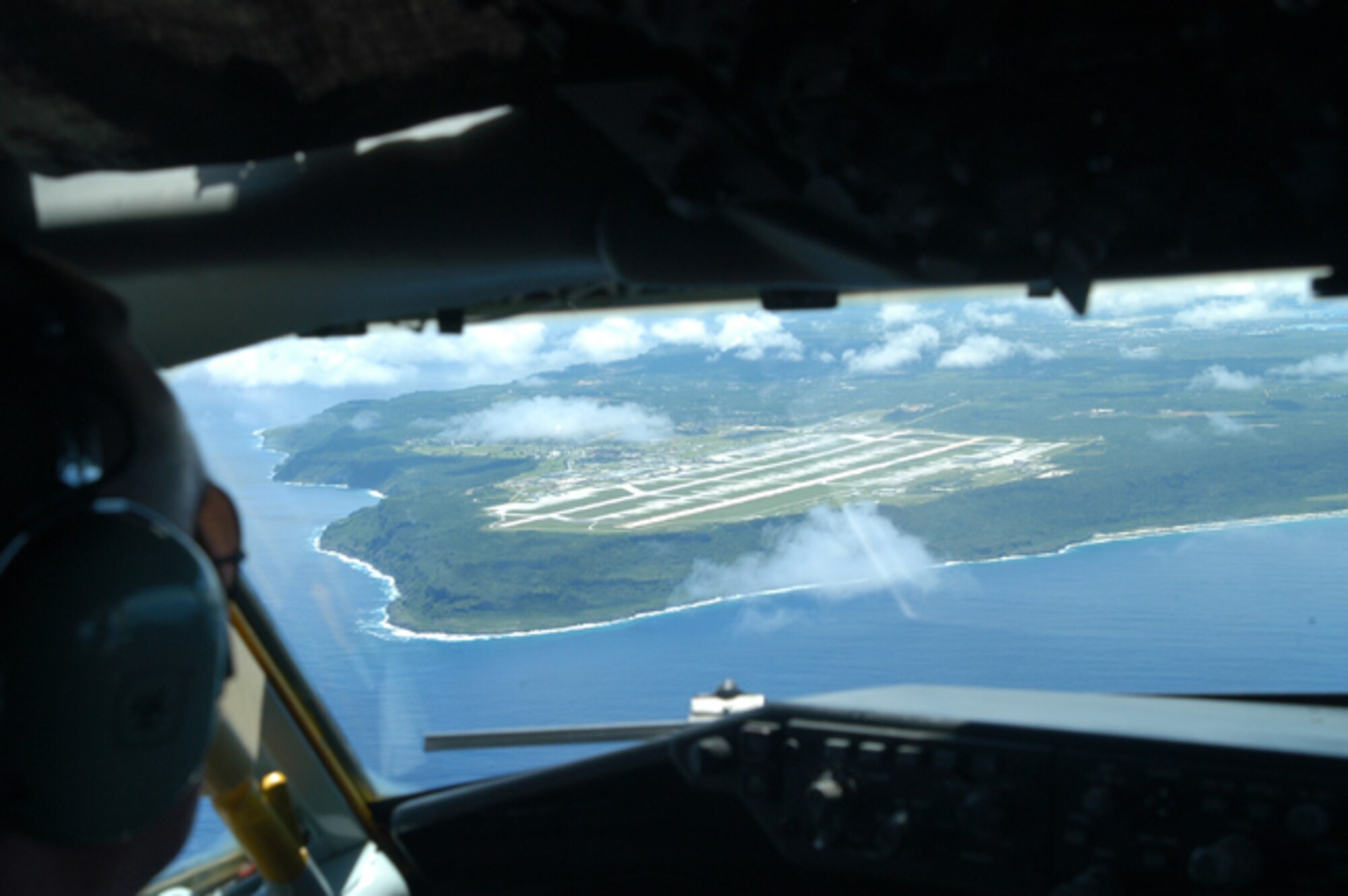 GRISSOM AIR RESERVE BASE, Ind -- Maj. Doug Guillion, 434th Air Refueling Wing, pilots a Grissom KC-135R Stratotanker towards Guam. The 434th ARW deployed to Guam to provide refueling support to B-52 Bombers based at Andersen AFB, Guam, and other aircraft in the pacific region. (U.S. Air Force photo/SrA. Roberto Modelo)