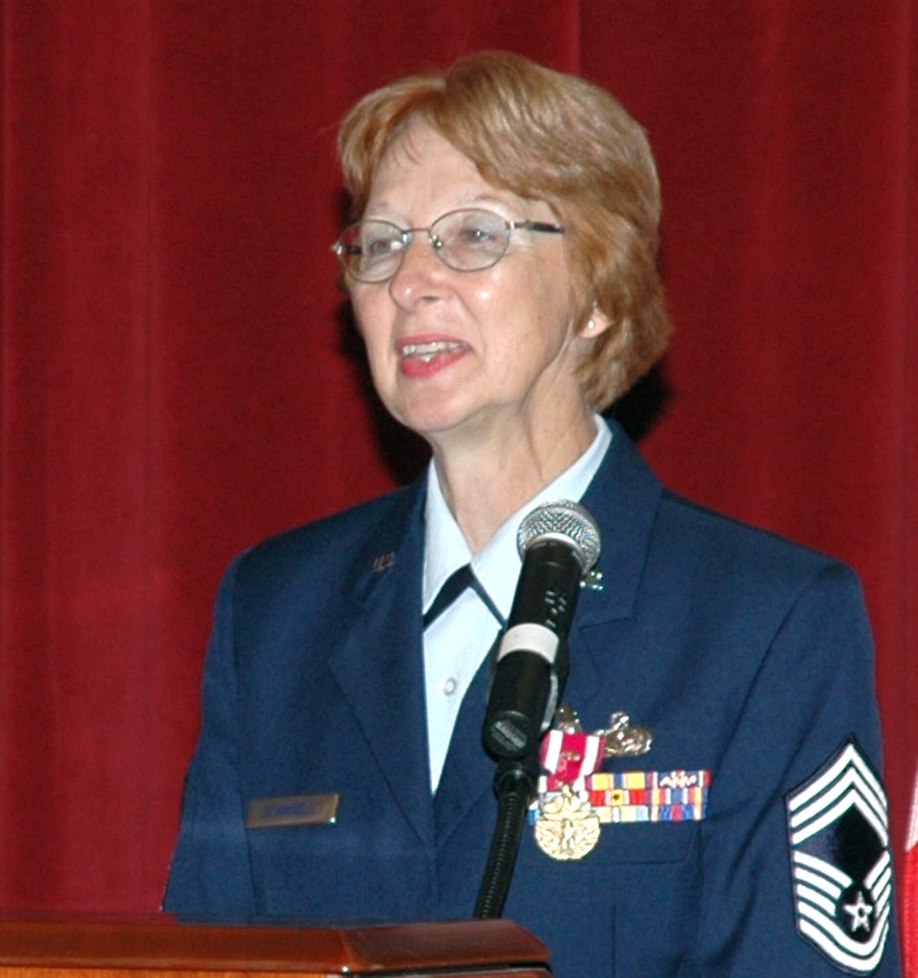 Air Force Reservist Chief Master Sgt. Sandra Scammell, 940th Services Flight Mortuary Affairs Superintendent, retired Sept. 10 at Beale Air Force Base, Calif. after 29 years of military service.  Chief Scammell said what she will miss most about the Air Force is the people.  The chief advises young Airmen to "stay on track with your training and military education, so you're ready and available for a promotion or assignment when one comes along." (U.S. Air Force photo/Stacey Knott)