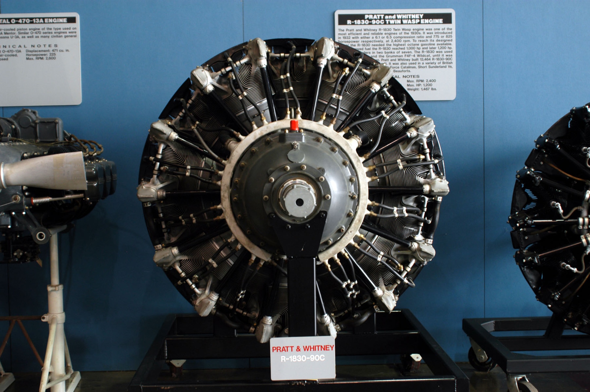 DAYTON, Ohio -- Pratt & Whitney R-1830-90C engine on display in the Presidential Gallery at the National Museum of the United States Air Force. (U.S. Air Force photo)
