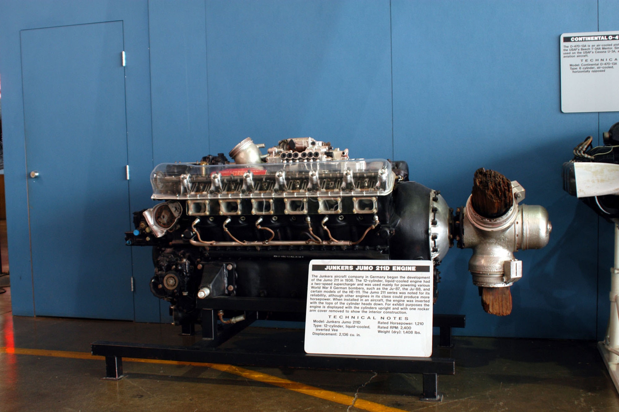 DAYTON, Ohio -- Junkers Jumo 211D engine on display in the Presidential Gallery at the National Museum of the United States Air Force. (U.S. Air Force photo)