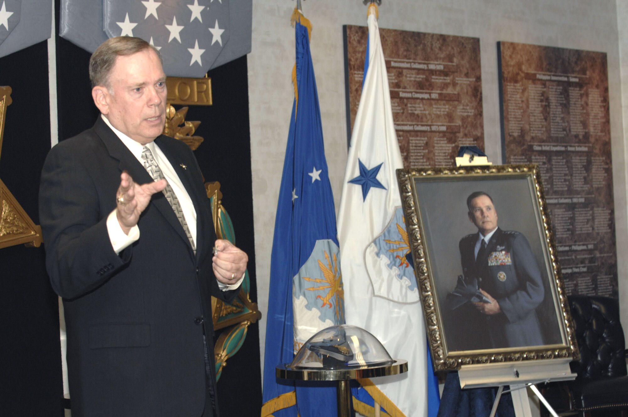 Retired Air Force Chief of Staff Gen. John P. Jumper speaks after having his portrait unveiled in the Hall of Heroes at the Pentagon Oct. 16. (U.S. Air Force photo/Tech. Sgt. Cohen Young)
