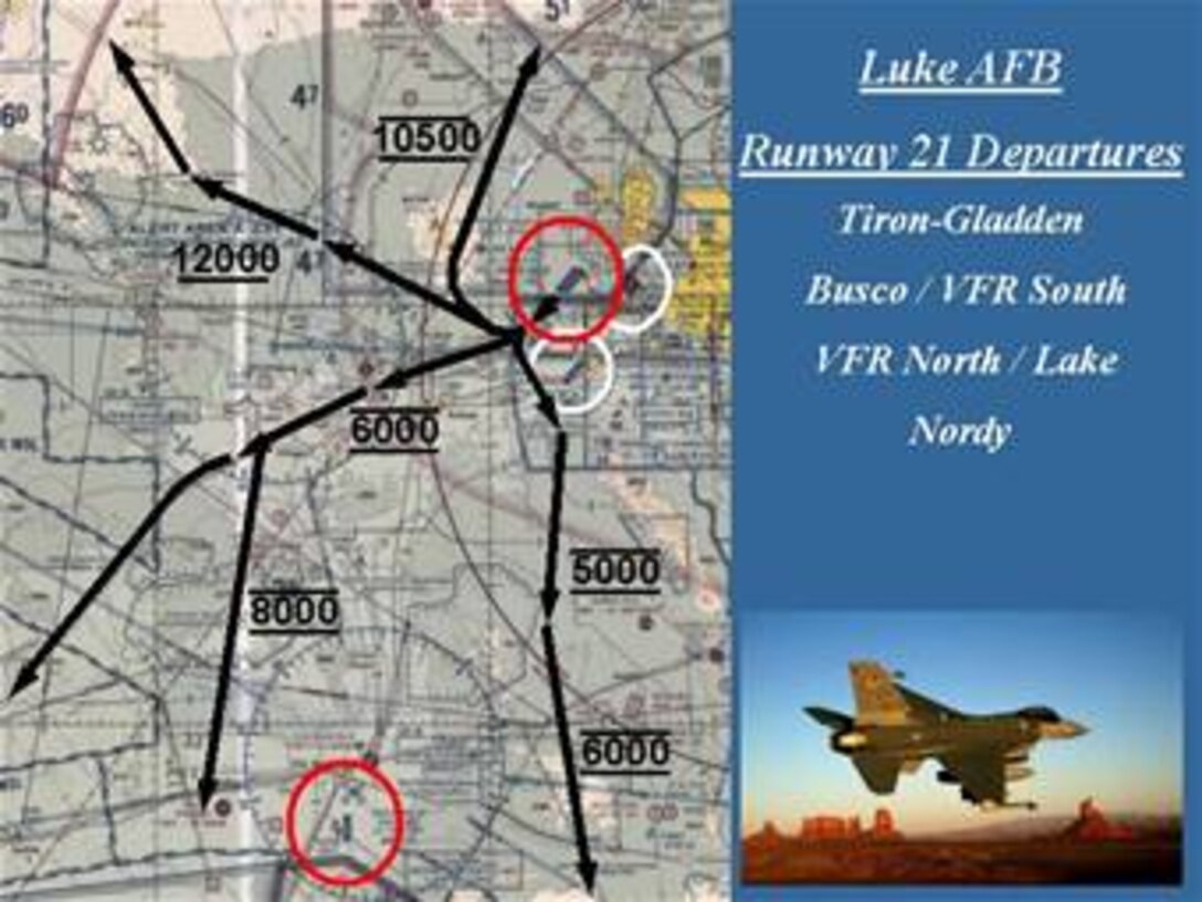 Runway 21 departures for Luke Air Force Base, Ariz.