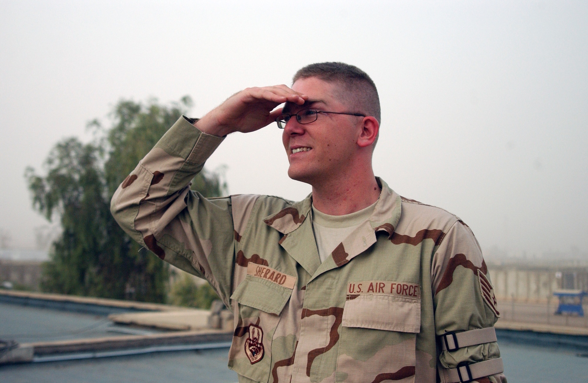 Staff Sgt. Ronald Sherard takes a scan of the weather on the observation deck Oct. 16 at Balad Air Base, Iraq. Sergeant Sherard is a combat weather forecaster assigned to the 332nd Expeditionary Operations Support Squadron and is deployed from Offutt Air Force Base, Neb. (U.S. Air Force photo/Staff Sgt. Alice Moore)