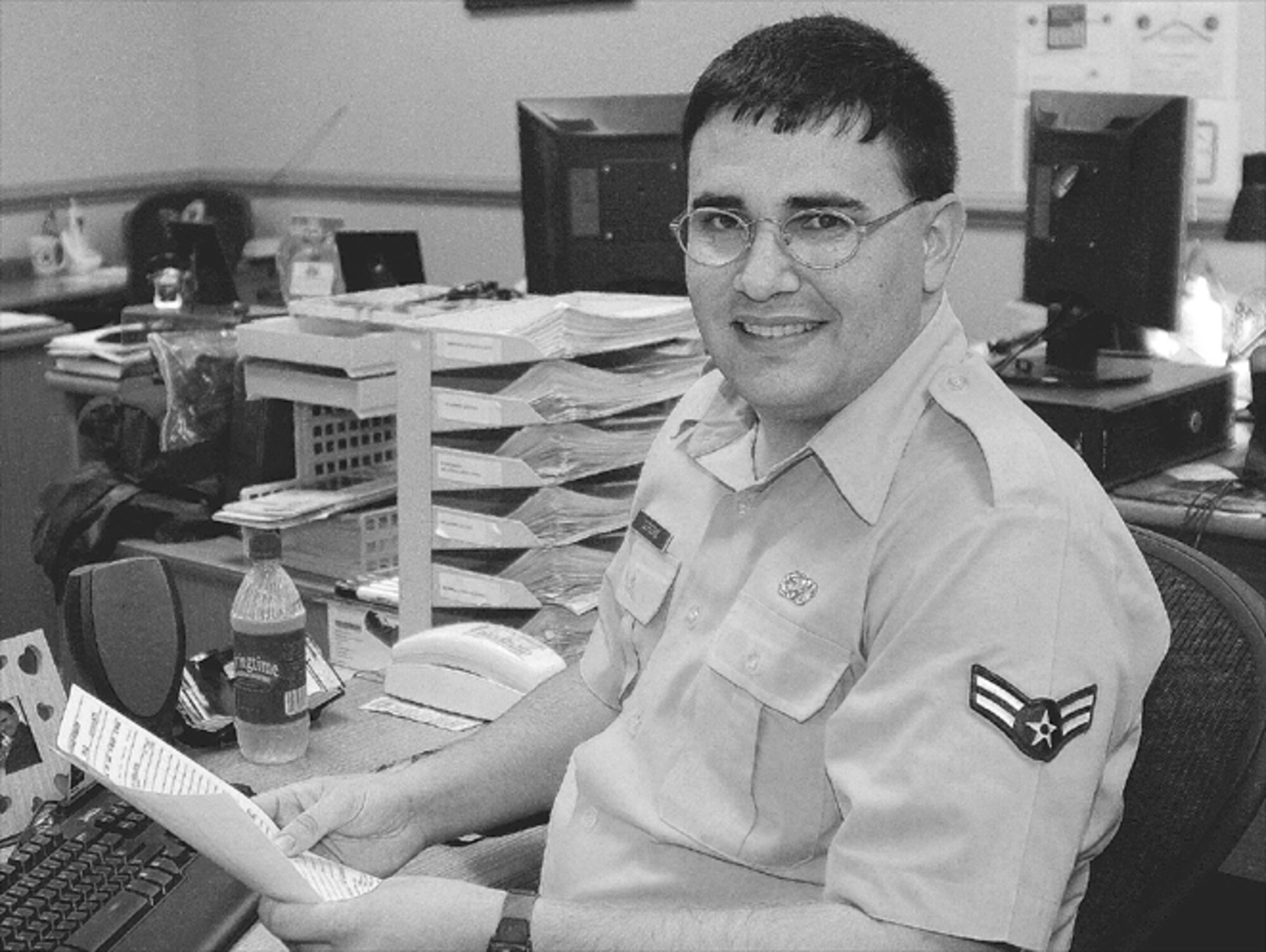 Airman 1st Class Steven DePedro, 43 Maintenance Operations Squadron, reviews numbers before inputting for analysis in the G081 database. (U.S. Air Force photo/Kelly Twedell)