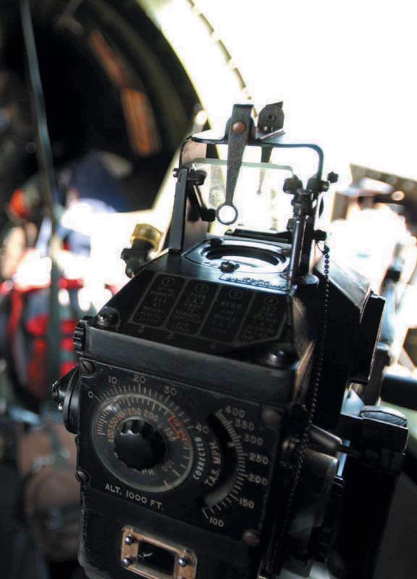 A .50-calibur machinegun sits in the narrow tunneled fuselage of a Boeing B-17 Flying Fortress. Retired Maj. Gen. Richard Bodycombe, a former commander of the Air Force Reserve, and a crew flew the World War II aircraft from Detroit to Andrews Air Force Base, Md., Oct. 12, 2006.  The plane holds 12 machine guns and can carry up to 6,000 pounds of ordnance. (U.S. Air Force photo/Senior Airman Amaani Lyle)