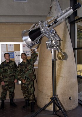 Students at the 392nd Training Squadron check out the new telescope, Sun Gun. The scope stands more than 7 feet tall and 4 feet long.
