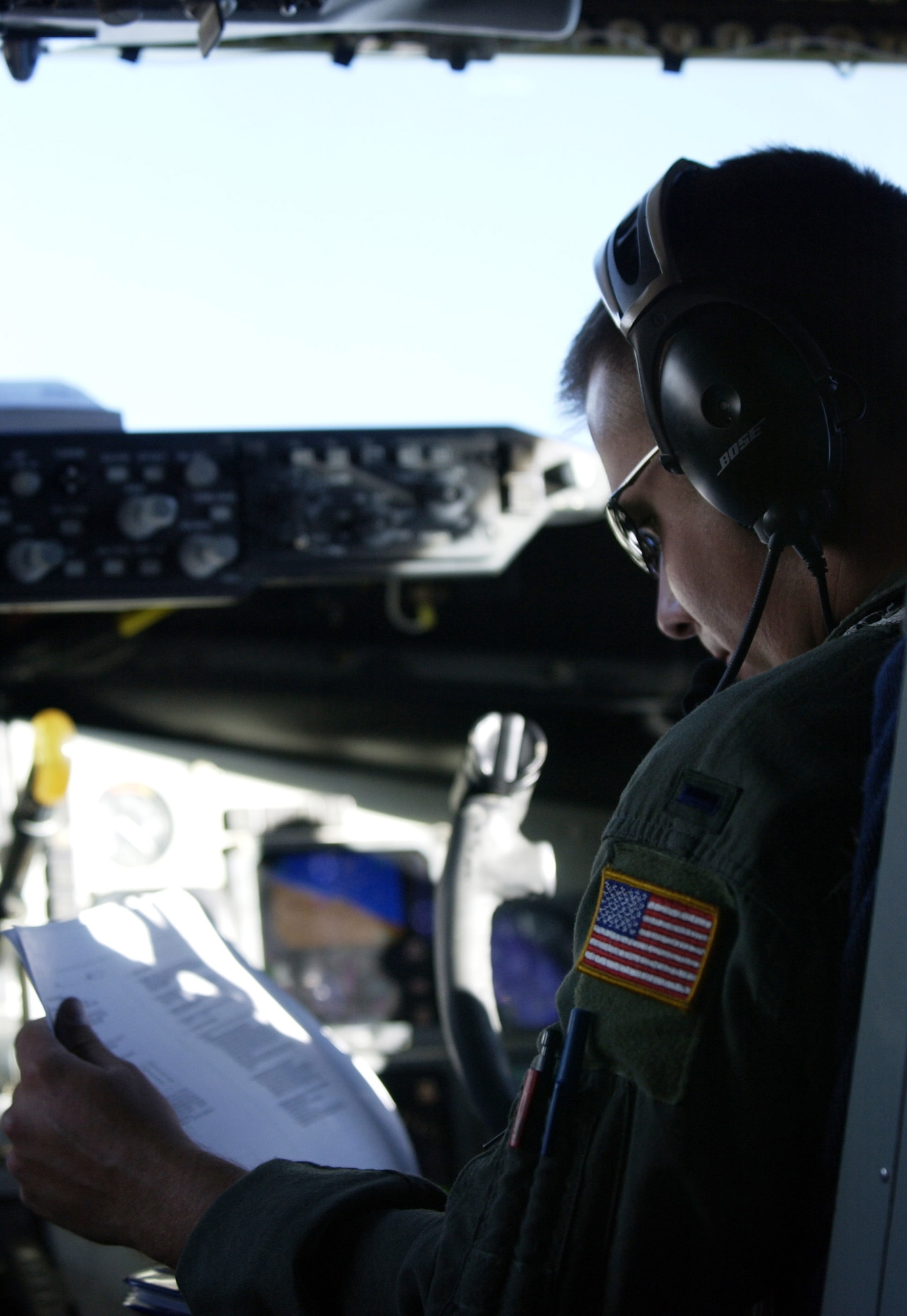 First Lt. Ian Slazinik reviews inflight data Oct. 19 during Red Flag 07-1 at Nellis Air Force Base, Nev. The lieutenant is a KC-135 Stratotanker pilot. (U.S. Air Force photo/Master Sgt. Kevin J. Gruenwald)


