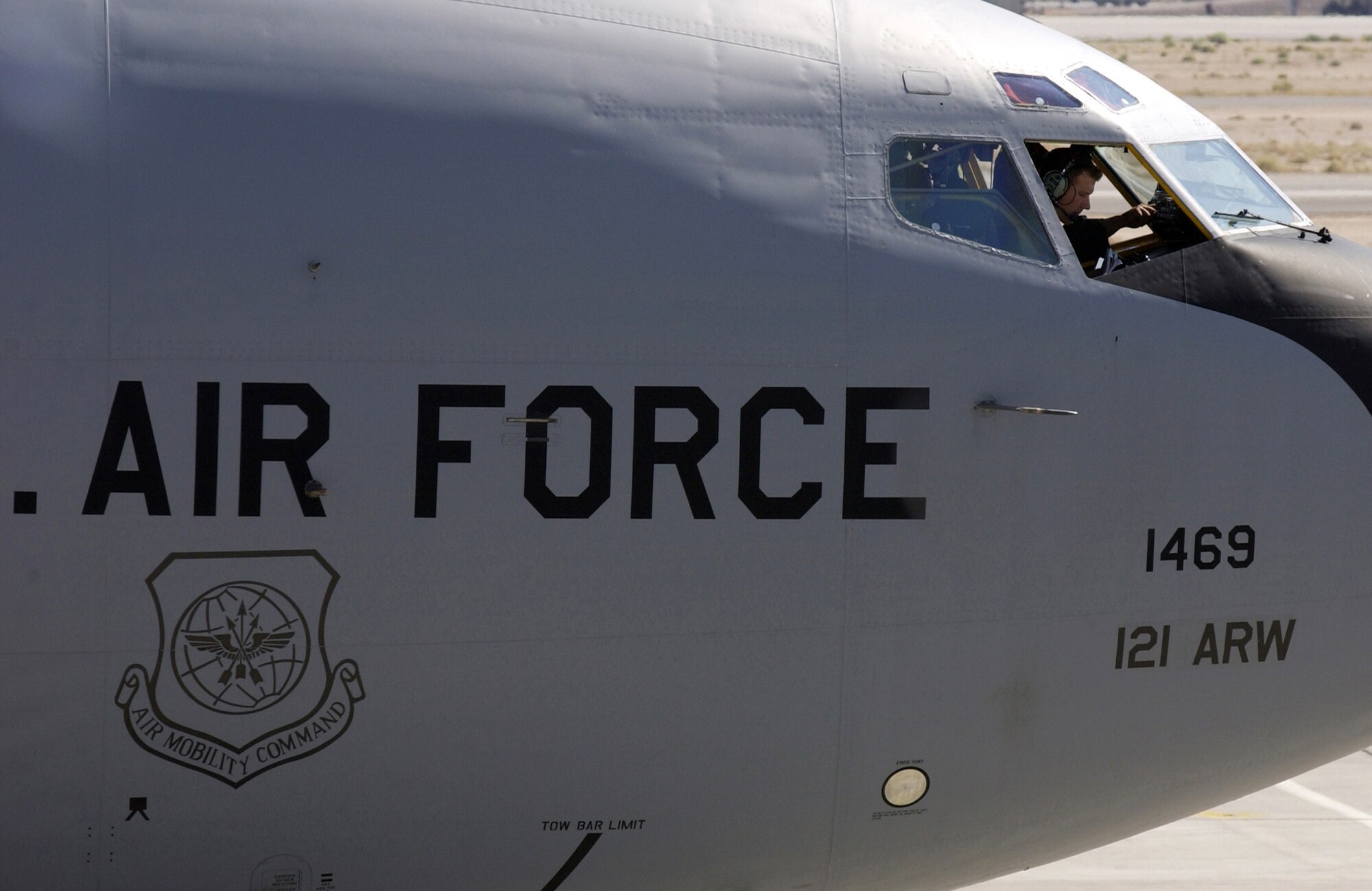 KC-135 Stratotanker pilots perform cockpit set-up before take-off Oct. 19 at Red Flag 07-1 at Nellis Air Force Base, Nev. (U.S. Air Force photo/Master Sgt. Kevin J. Gruenwald)




