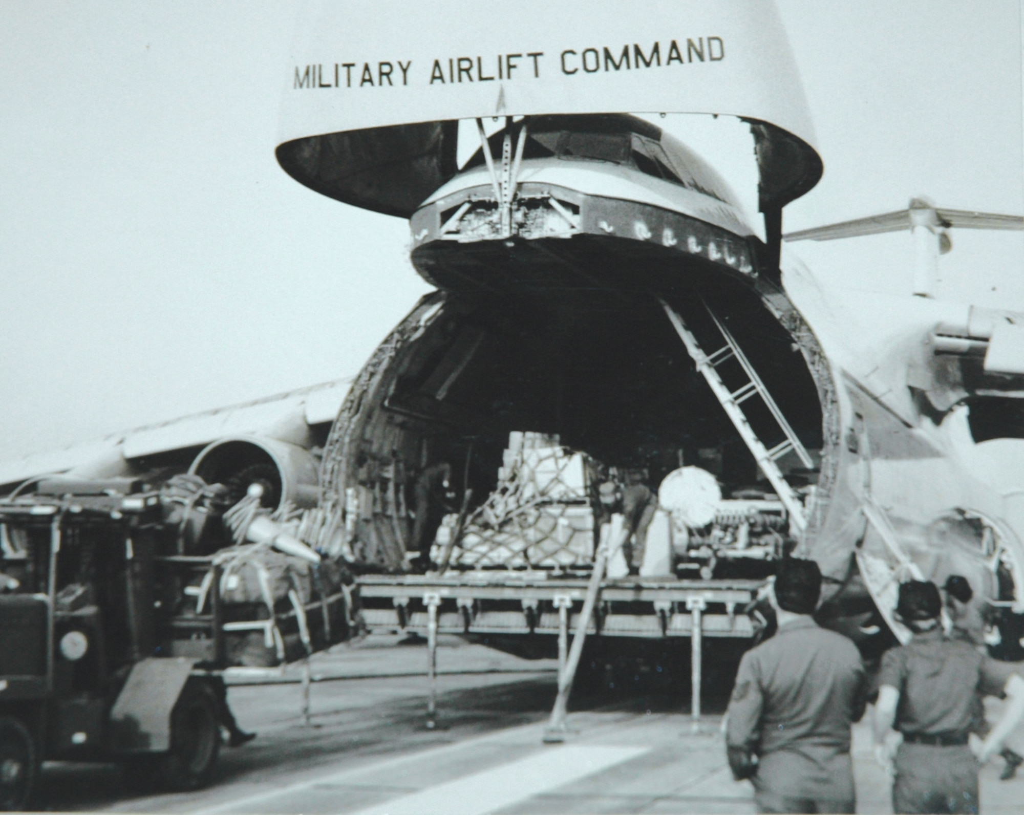 TYNDALL AFB, Fla. --  Tyndall Airmen unload 161,000 tons of cargo from a C-5 Galaxy in 1982. Tyndall has been training Airmen for more than 60 years. (Photo courtesy of the 325th Fighter Wing historian office)