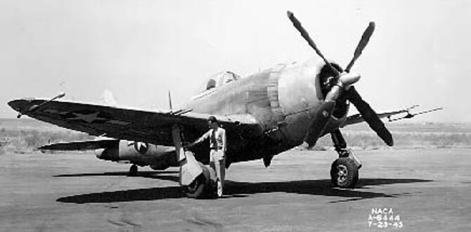 Republic YP-47M (S/N 42-27385) instrumented for flight test on July 28, 1945. (U.S. Air Force photo)