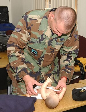 CANNON AIR FORCE BASE, N.M. -- “The class was fun just hearing the dads with kids talk about how much fun kids can be. Just other little stuff, like it doesn’t matter how much money you make your kids are always going to remember the time that you spent with them,” said Senior Airman Dale Cook, 27th Logistics Readiness Squadron, at a fathers parenting class Oct. 13. (U.S. Air Force photo/ Tech. Sgt. Scott Mackay)
