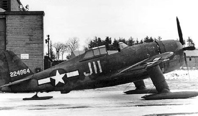 Republic P-47G-1-CU (S/N 42-24964) on skis. (U.S. Air Force photo)