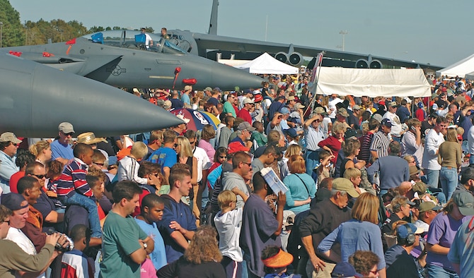 A crowd look onward at various aerial demonstrations during the Wings Over Wayne air show Oct. 15. More than 50,000 miltary and community members attended the event.