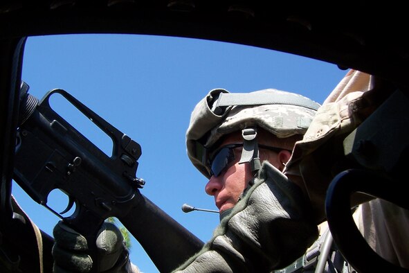 Senior Airman Nathan Rosenbaum, 90th Missile Maintenance Squadron, participates in a training exercise at Camp Shelby, Miss., in September, in preparation for his upcoming deployment to Afghanistan.