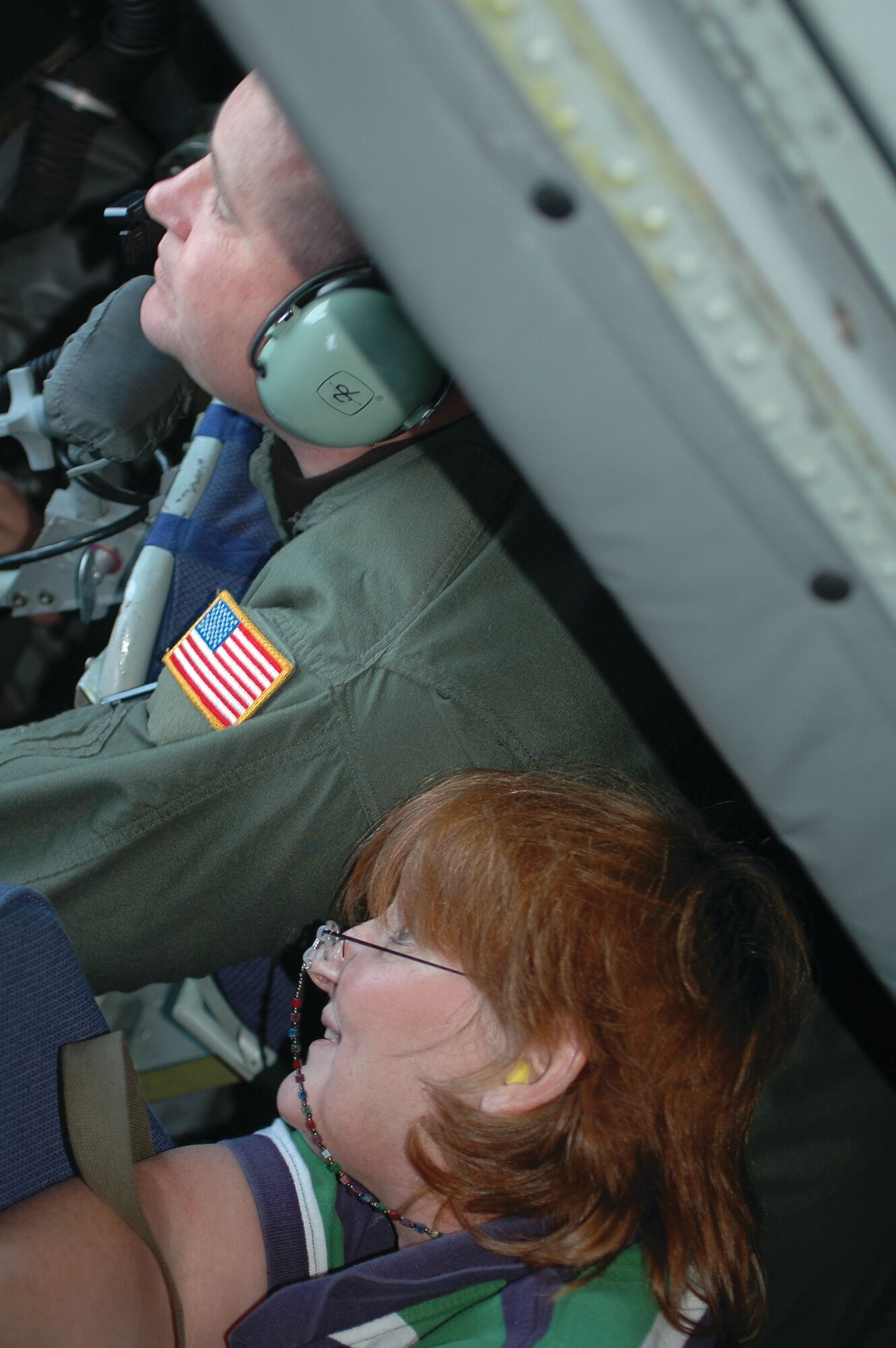 Lisa Barton, Joaquin High School, gets a glimpse of the B-52 in-air refueling. Approximately 30 employers of reservists attended Wing Employer Appreciation Day Saturday, Oct. 14. (U.S. Air Force photo/Staff Sgt. Tallace Encalade)