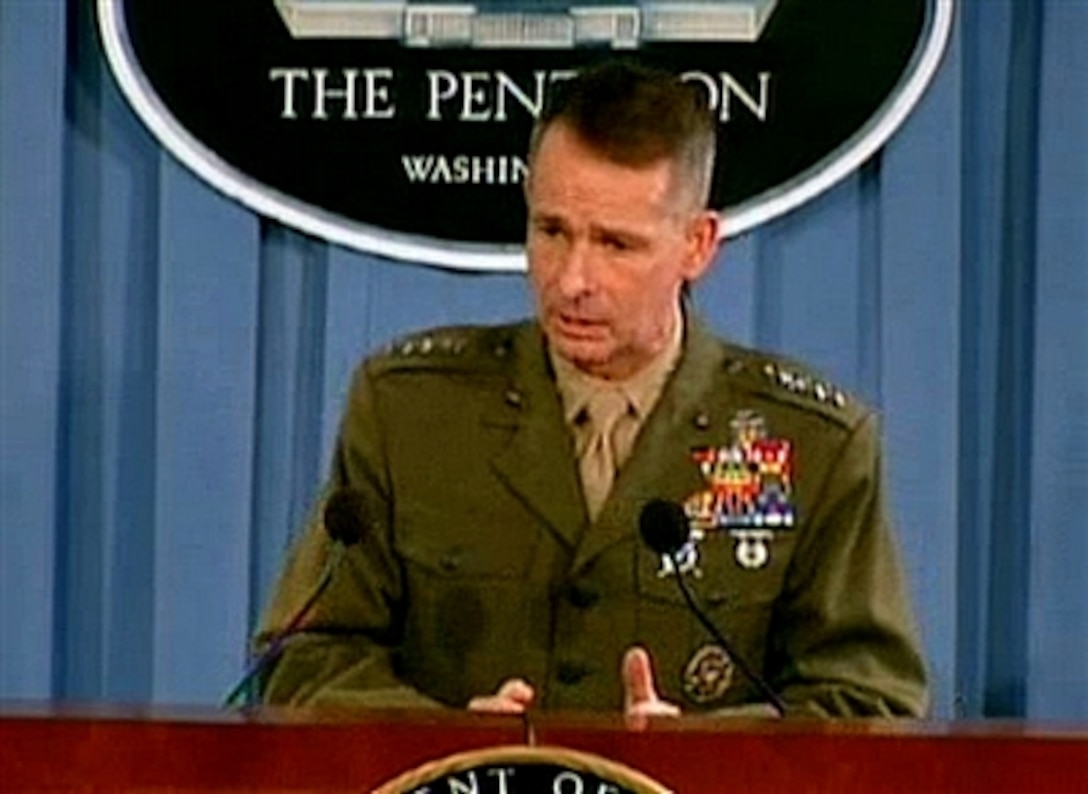 Chairman of the Joint Chiefs of Staff U.S. Marine Corps Gen. Peter Pace answers questions during a briefing at the Pentagon, Oct. 24, 2006. 