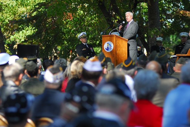 MARINE CORPS BASE CAMP LEJEUNE, N.C. ?Timothy Geraghty, a retired Marine and former commander of the 24th Marine Amphibious Unit stationed at the Beirut Airport during the bombing, speaks during the Beirut Memorial Ceremony Oct. 23.