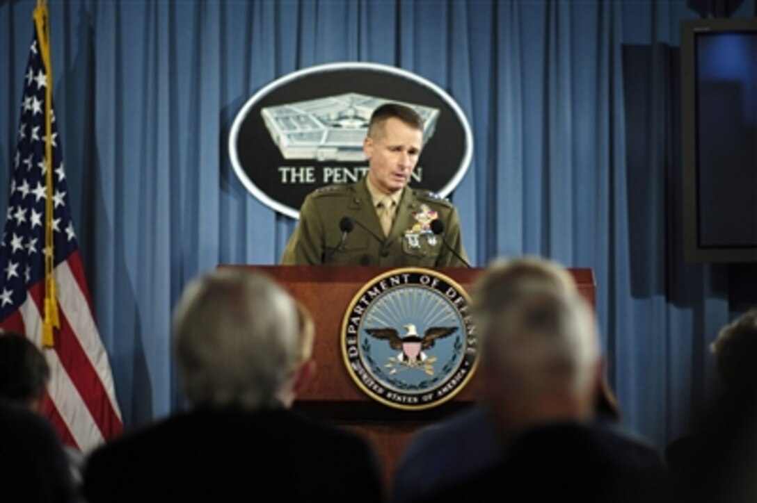 Chairman of the Joint Chiefs of Staff Gen. Peter Pace, U.S. Marine Corps, conducts a press conference in the Pentagon in Arlington, Va., on Oct. 24, 2006.  Pace spoke to the press about the progress in Iraq and the war on terror.  