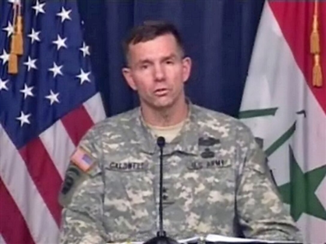 U.S. Army Maj. Gen. William Caldwell, Multinational Force Iraq spokesman, conducts a press briefing from Baghdad, Oct. 26. 
